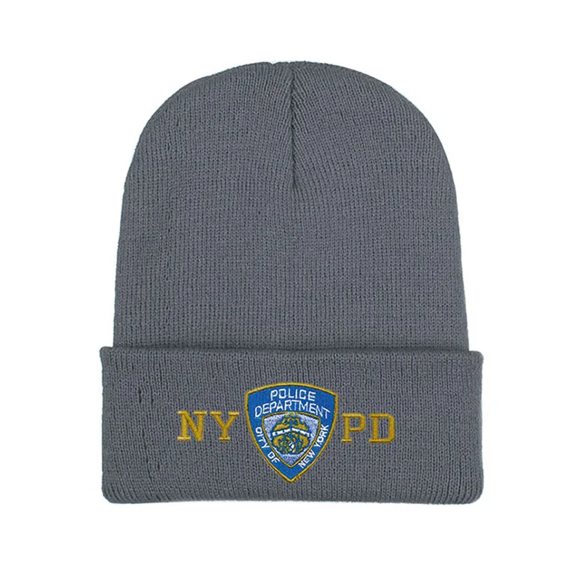 NYPD полиция зимние теплые шапочки Skullies мужские Толстая шапочка шапки Мужская спортивная шапочка в стиле кэжуал двухслойная вязаная шапка