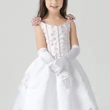 1 пара, свадебные перчатки для девочек с цветочным узором, Длинные Сатиновые жемчужные украшения на платье, перчатки для детей, для свадьбы, вечеринки