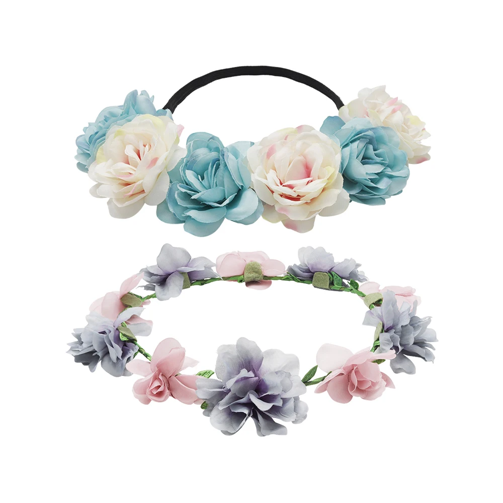 

Hot Sell Bohemian Flower Crowns Beach Hawaii Floral Garland Romantic Faux Rose Wedding Wreaths New Flower Headband