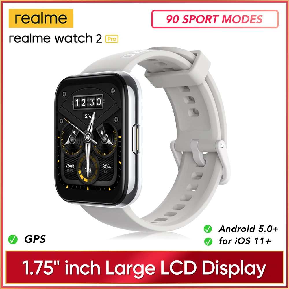 realme Watch 2 Pro Smart Silver 1.75&quotColor Display Dual Satellite GPS 90 Sports Modes 14-Day Battery Life IP68 Water Proof |