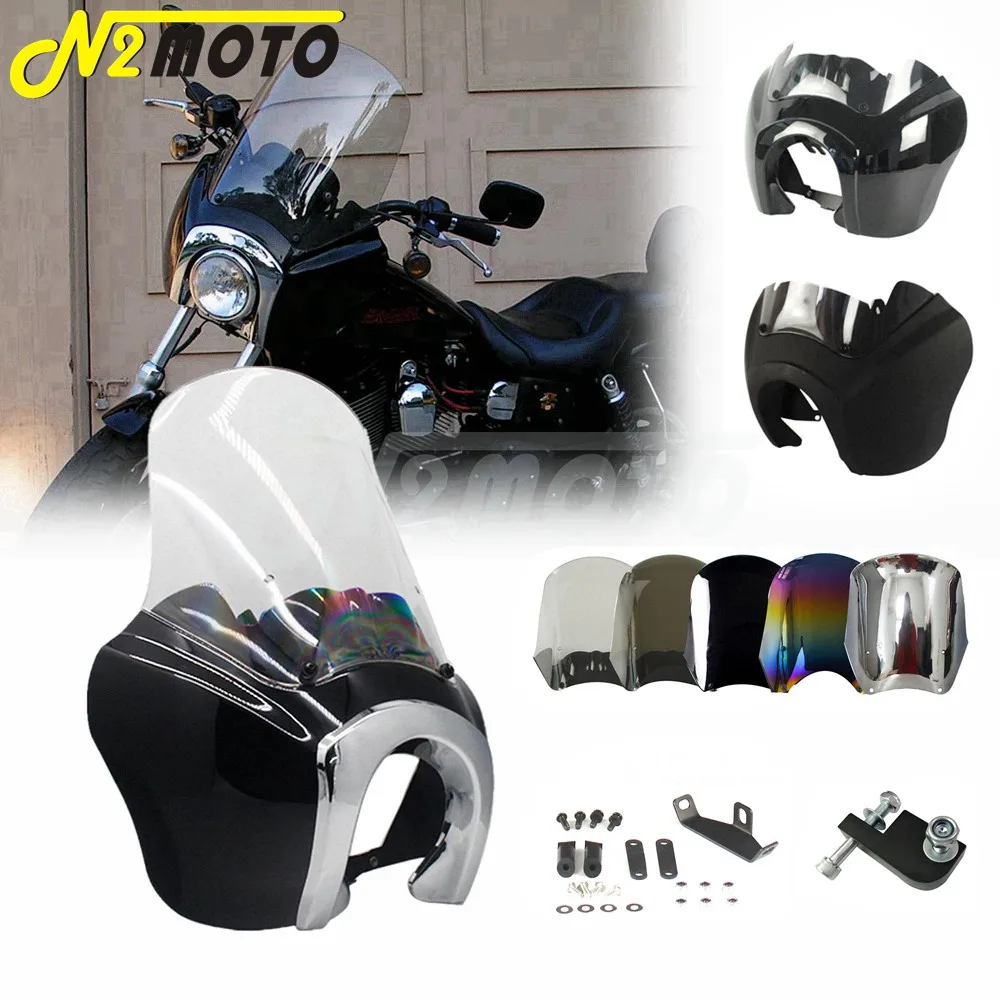 

For Harley Dyna FXDXT Chrome Trim Headlight Fairing Front Fairing Cowl Mask Replacement Windshield Wind Screen w/ Mounting Kit
