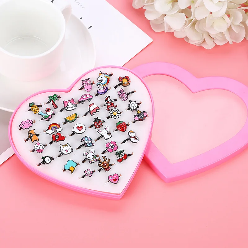 Little Girl Adjustable Rings Box Children Kids Jewelry Rings Set Display Case Girl Pretend Play Dress up