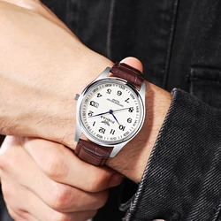 Men's Luxury Casual Leather Strap Watch - 2021 Best - Selling Timepiece (Brown white)