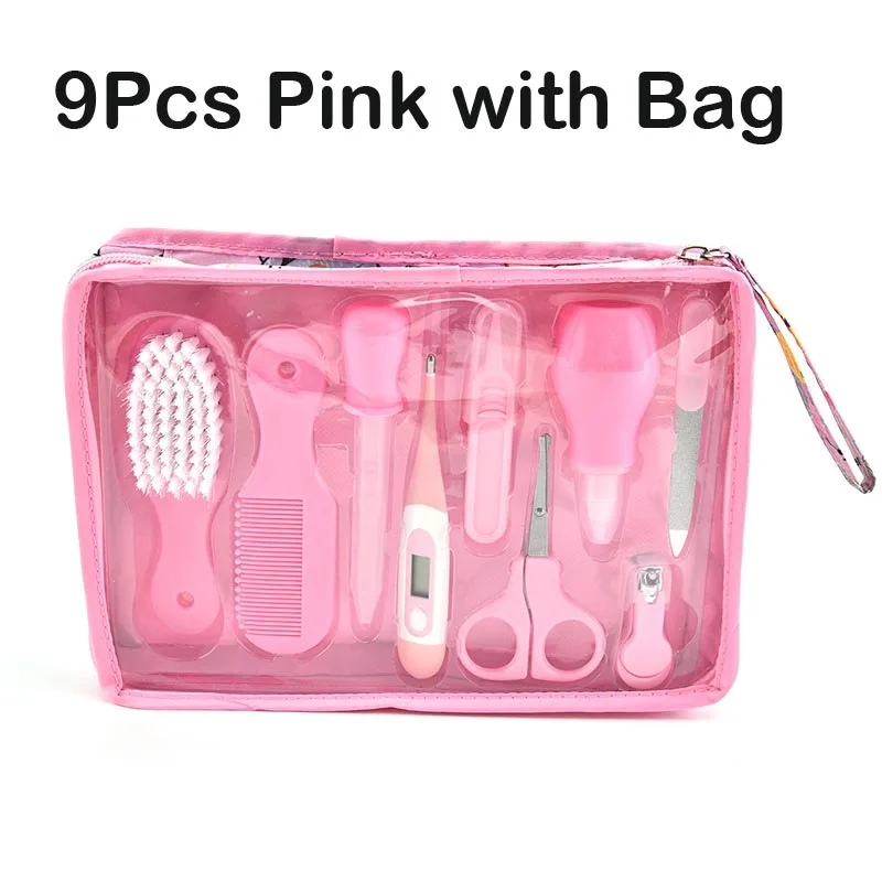 9Pcs Pink with Bag Многофункциональный Детский набор, детский медицинский набор для ухода за ребенком, набор для ухода за ребенком, термометр, клипер, ножницы, детские туалетные принадлежности для малышей - Цвет: 9Pcs Pink with Bag