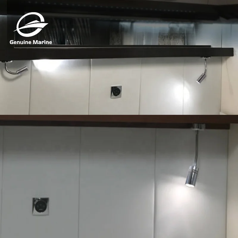 Van Lighting Faretto LED Da Lettura 12V Con Porta USB | Luce Calda 3200K | Orientabile 360° | Per Camper, Barca, Camper, Comodino (Argento, 2 Pezzi)