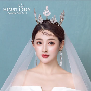 

Himstory Wedding Hair Jewelry Accessories Crystal Flower Leaf Rhinestone Large Noiva Tiaras Crown Bride Coronal Diam headband