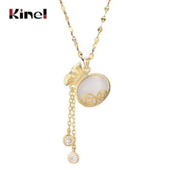 

Kinel Opal Pendant Necklace Coin Lucky Bag 2020 Brand Autumn Winter New Fashion Jewelry 925 Stering Silver Bijoux Gift For Women