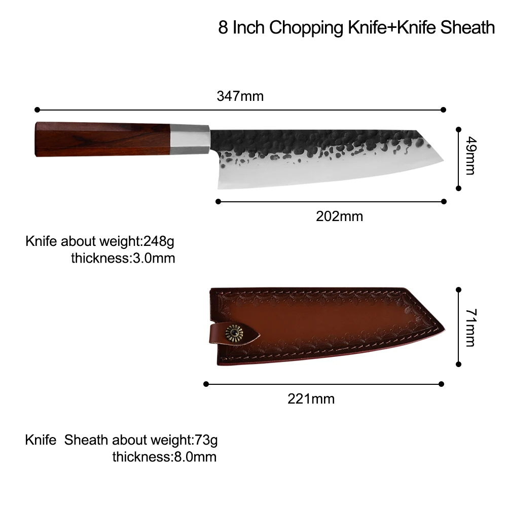 SOWOLL ручной работы, кованый кухонный нож для мясника, набор,, для кемпинга, нож для шеф-повара, нож сантоку, кожаный нож, инструменты - Цвет: D 8 inch chopping