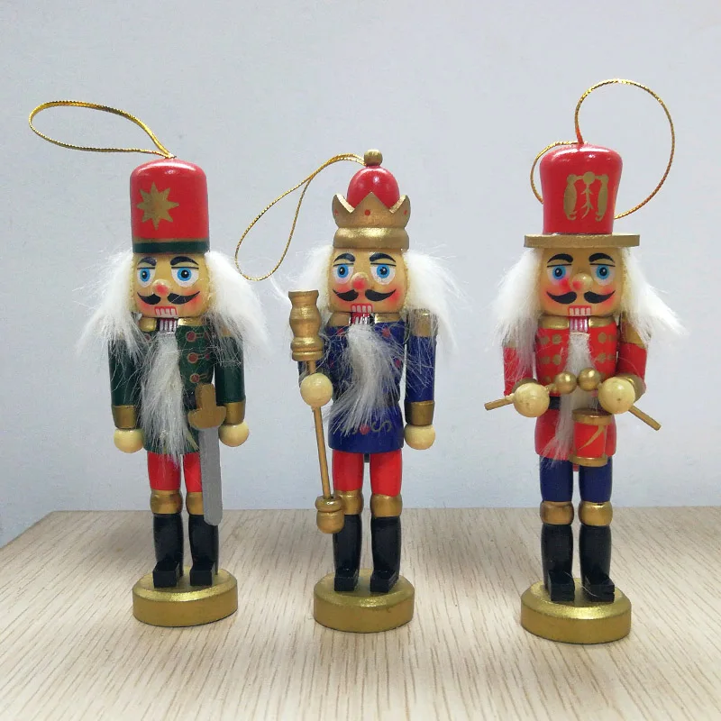 6Pcs Wooden Nutcracker Doll Soldier Miniature Figurines Vintage Handcraft Puppet New Year Christmas Ornaments Home Decor