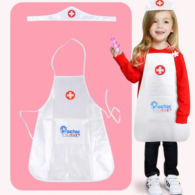 Children Kids Doctor Nurse Cosplay Costume Adjustable Apron with Headdress Hat Uniforms Performance Halloween Party Wear cosplay costume