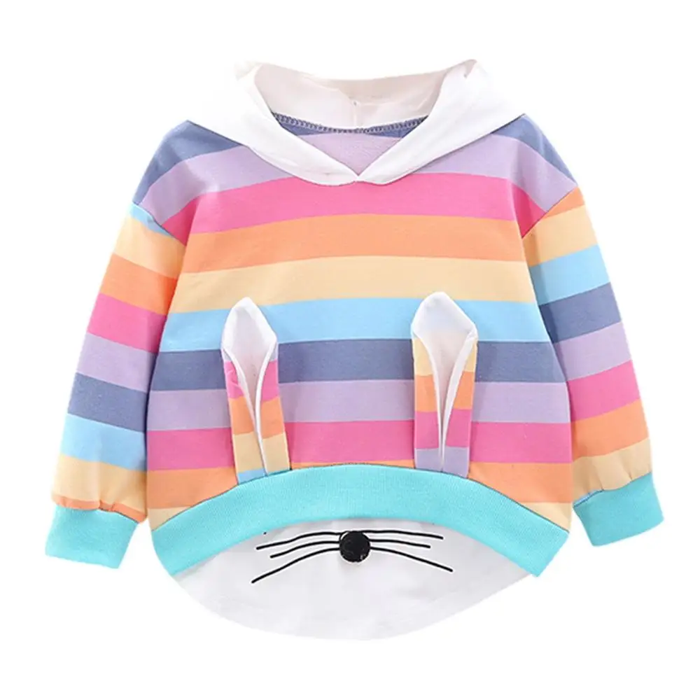 Топы для малышей; толстовка с капюшоном в радужную полоску с длинными рукавами и рисунком кролика; пальто; топы для фотосессии; одежда для маленьких девочек; A40 - Цвет: B