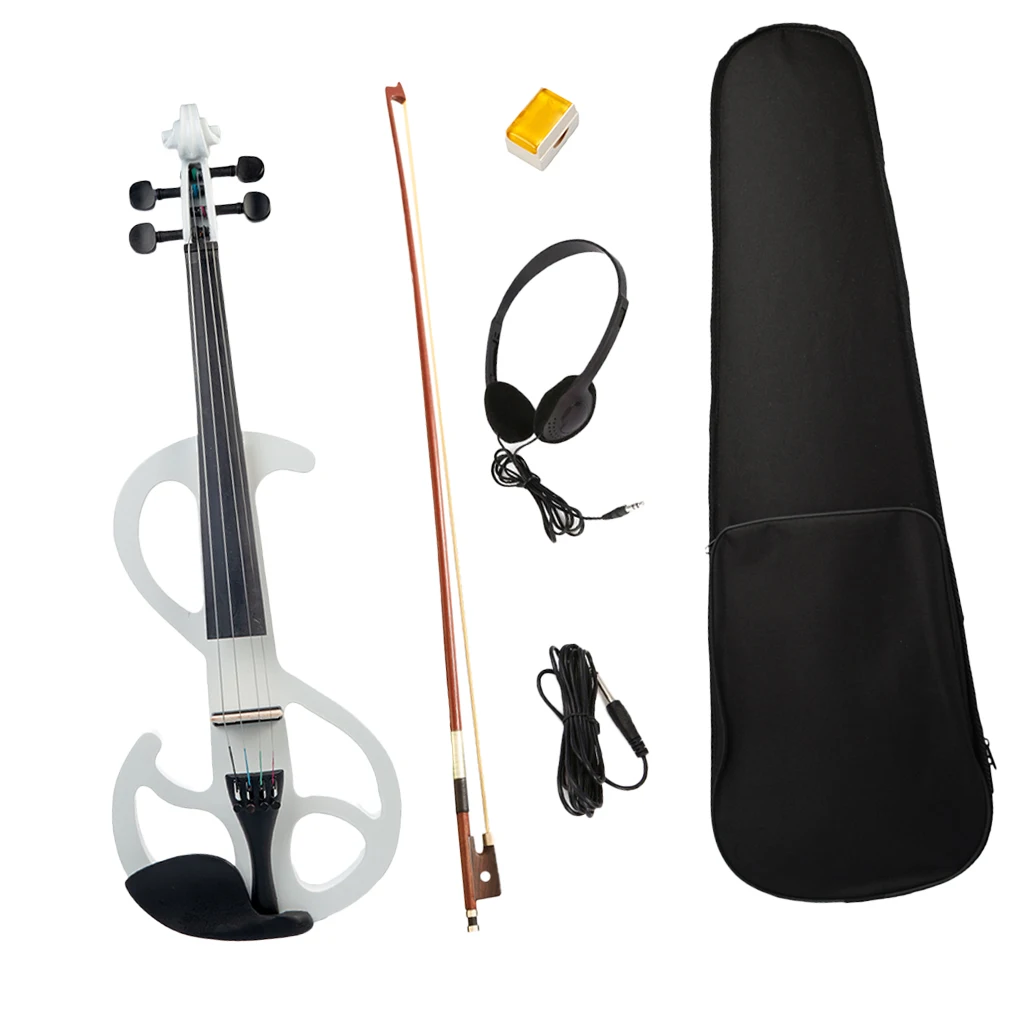 1 Set 4/4 Solid Wood Electric/Silent Violin with Violins Fiddle Accessories Fittings, White