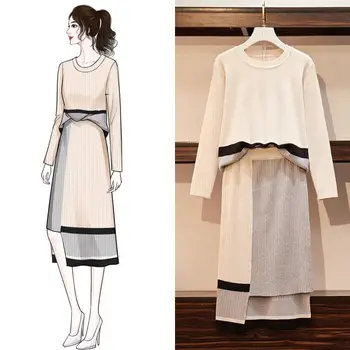 

ICHOIX casual knitted tops and skirt set elegant women 2 piece set Korean style loose femme 2 piece outfits winter set clothing