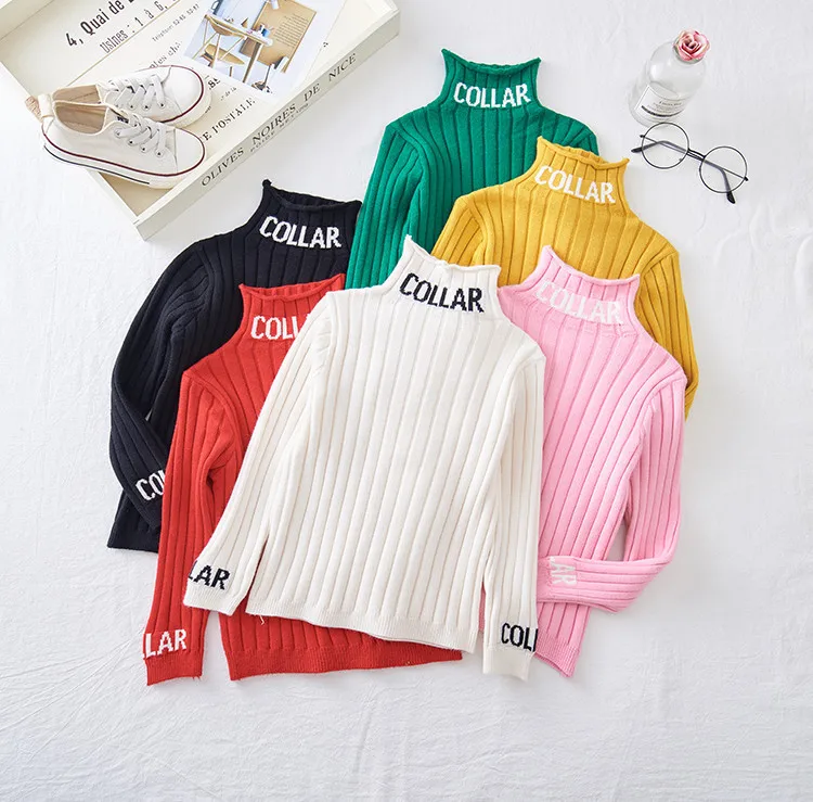 

Girls High Collar Base Sweater Winter New Style Sweater Pullover Children Sweater 2019 Baby Solid Color Sweater