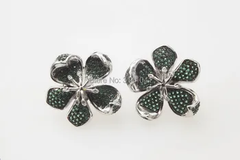

one pair green zircon flower stud earrings FPPJ wholesale beads nature for xmas gift