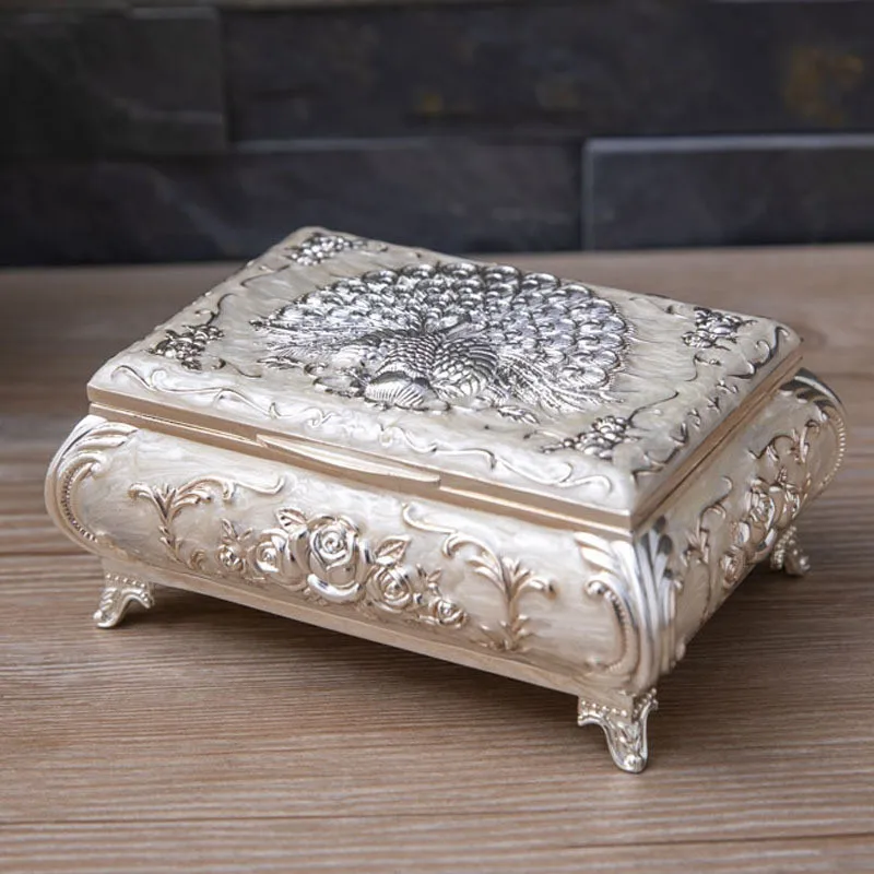 Vintage Beautiful Peacock Trinket Jewelry Box Rectangular Rose flower Organizer Storage Box Gift Case for Women Girls pbag001