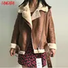 Tangada Women beige fur faux leather jacket coat with belt turn down collar Ladies 2022 Winter Thick Warm Oversized Coat 5B01 ► Photo 2/5