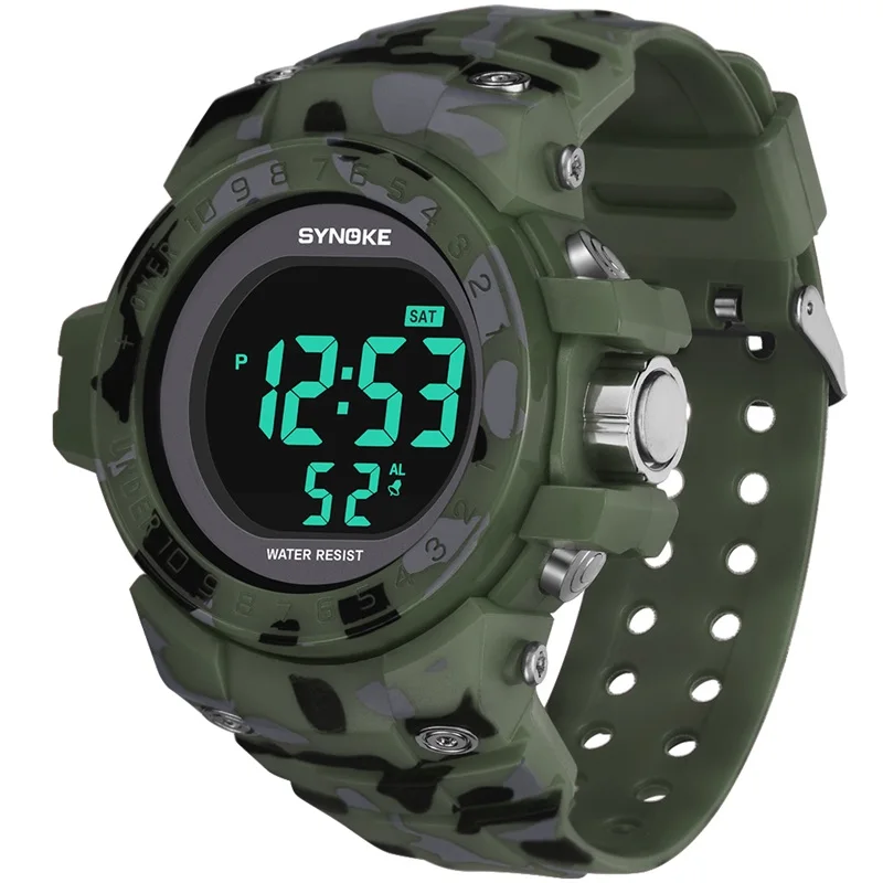 SYNOKE спортивные мужские цифровые часы G модные водонепроницаемые военные светящиеся многофункциональные ударные мужские наручные часы секундомер часы для мужчин - Цвет: Army Green