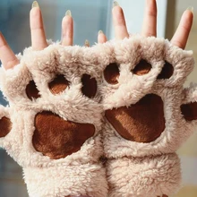 Женские милые кошачья лапа с когтями на пол пальца, теплые пушистые перчатки без пальцев, милые перчатки с животными, Хлопковые женские перчатки