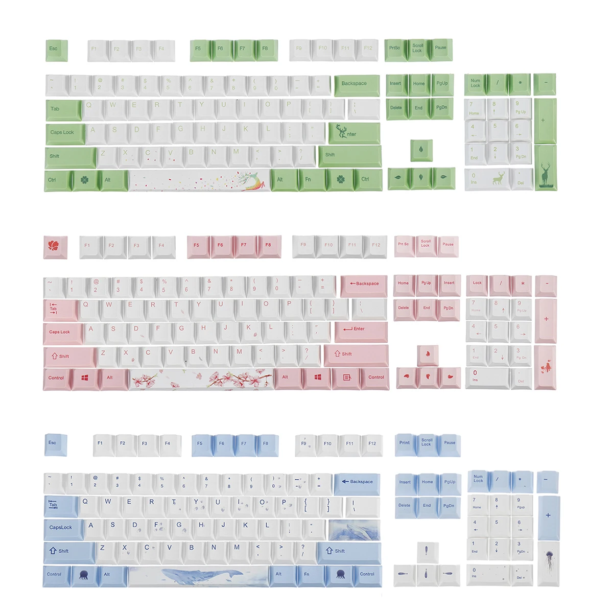 Preise Drei Themen Wald Meer rhymes kirschblüte Thermische Sublimation Prozess PBT Sublimation Keycap 108 Schlüssel Tastenkappen Nur