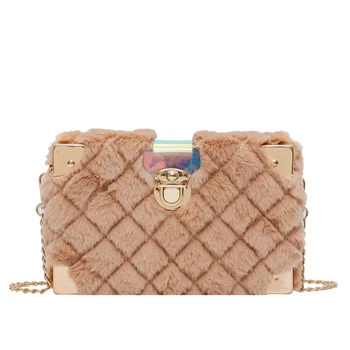 

Elegant Female Square Crossbody Bag 2019 Winter New Quality Soft Plush Women's Designer Handbag Chain Shoulder Messenger Bag
