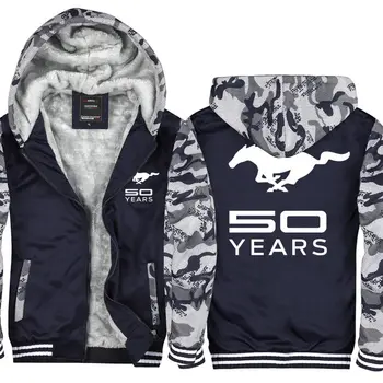 

Winter Casual Thicken zipper 50 years Mustang sweatshirt Hooded coats Hoodies men fashion clothes