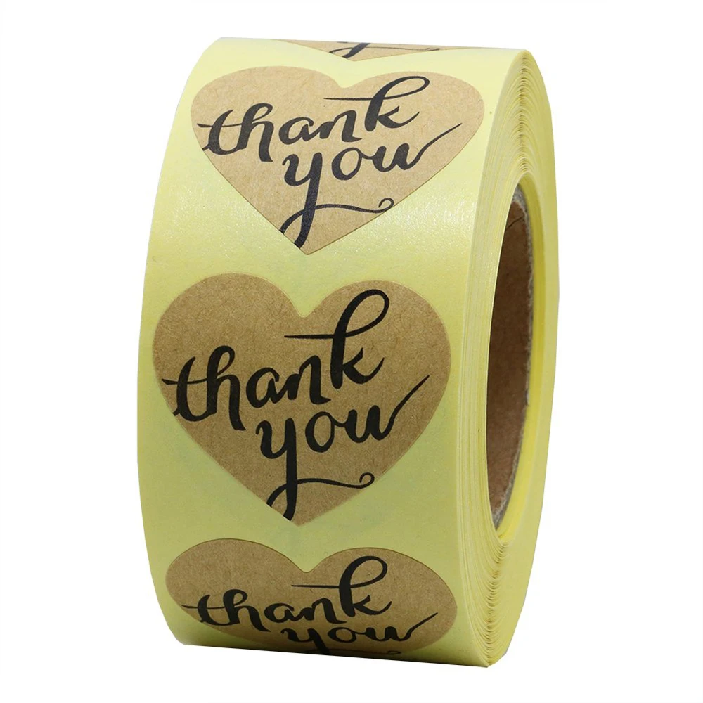 

100pcs Thank you Round/Hearts Shape Kraft Labels Gift Box Paper Stickers For DIY Manual Decoration Gift Card/Gift Box Etc