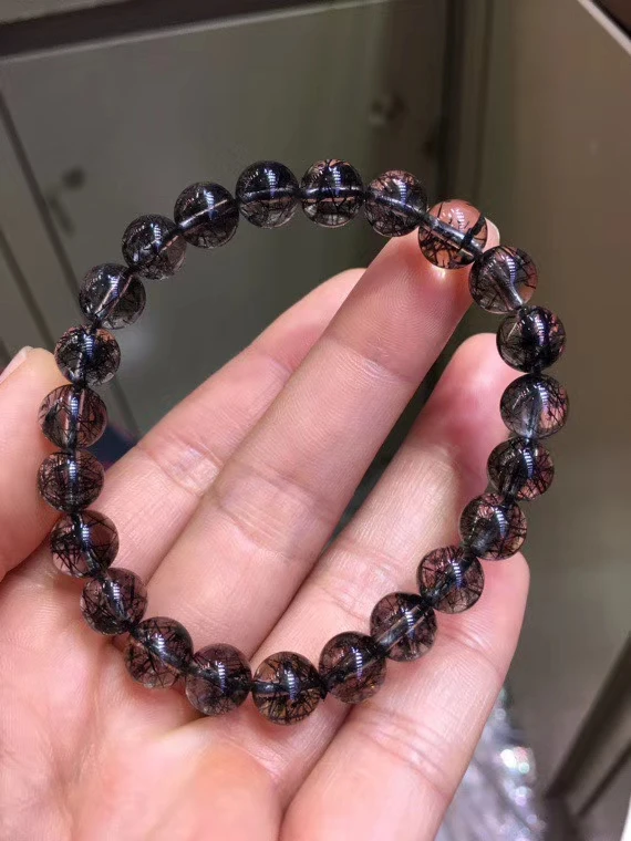 

Certificate Natural Black Rutilated Quartz Clear Round Beads Bracelet 8mm Women Men Fashion Best Stone Wealthy AAAAA