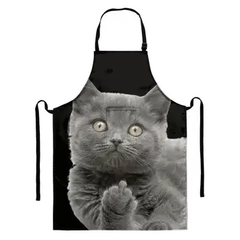 

3D Middle Finger Cat Black Kitchen Aprons for Women Men Baking Accessories Adjustable Home Cooking Bibs Aprons Waterproof Aprons