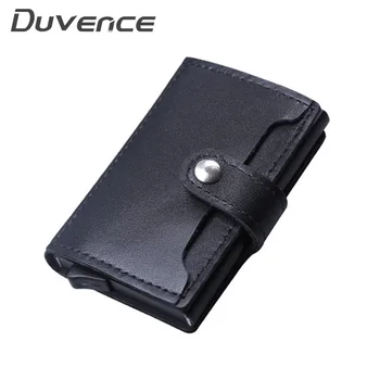 

Duvence Men ID Card Holder Genuine Leather Rifd Wallet for Men Credit Card Holder Metal Aluminum Women Purse Slim Money Bag