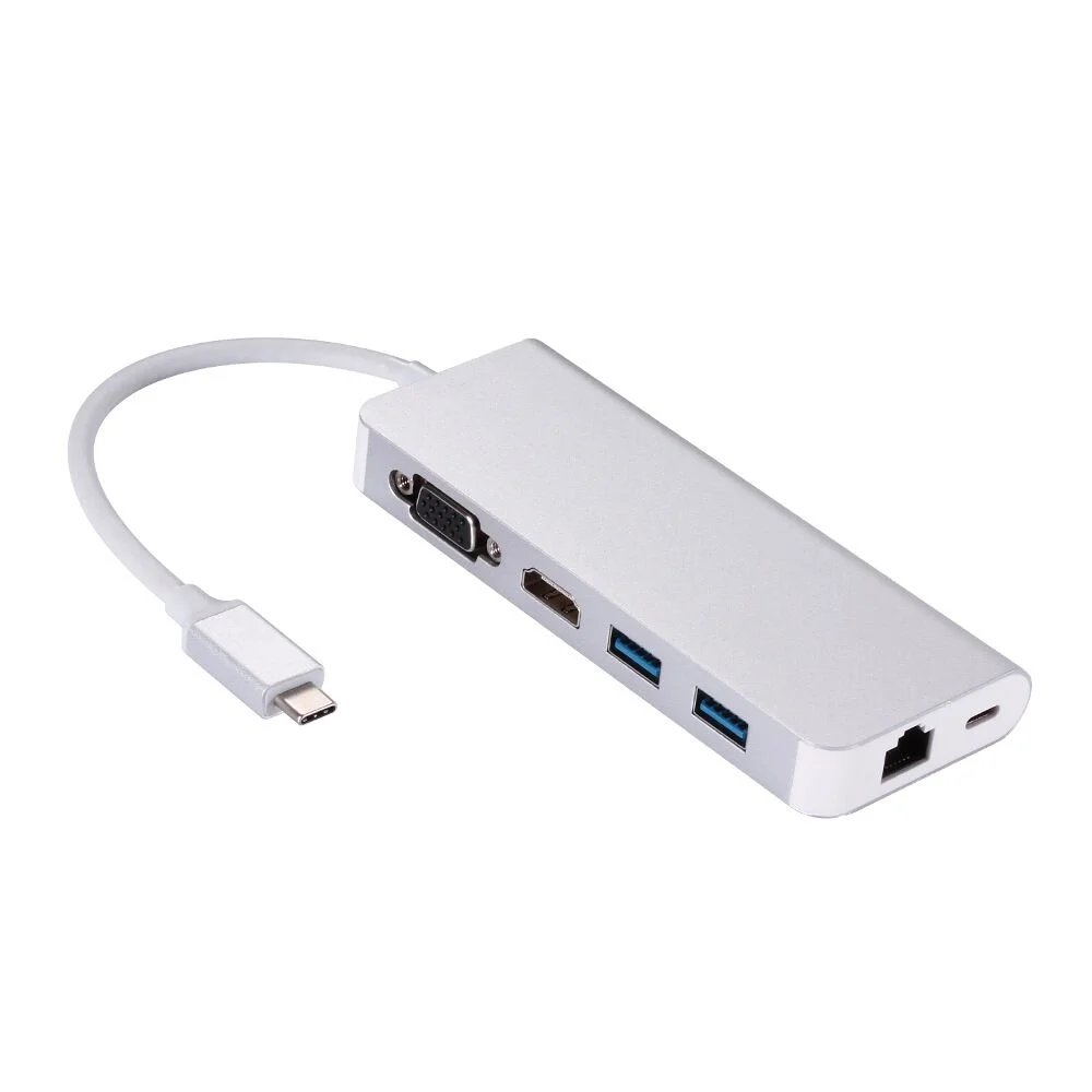 Tebe 6 в 1 USB C концентратор тип C к HDM I+ VGA+ USB3.0+ RJ45 Многофункциональный USB c концентратор док-станция - Цвет: TRVH06 silver