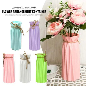 

1pc Origami Plastic Glass Vase White Imitation Ceramic Flower Pot Flower Basket Flower Vase Decoration Home Nordic Decoration