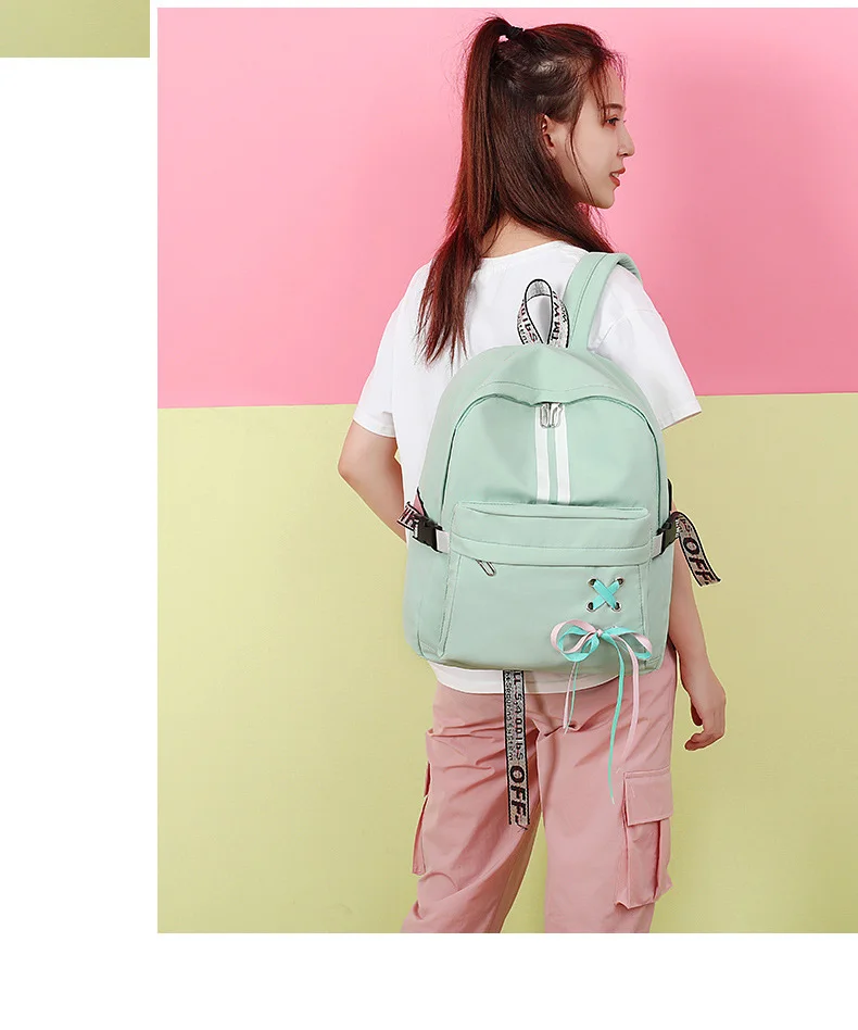 2019 Brand Design Women Casual Nylon Backpack Purse Teenager Girls Pink School Bags Ladies Bow Backpack Big Travel Rucksack Bags (16)