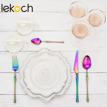 

LEKOCH Colorful Cutlery Set Tableware Stainless Steel Dinner Dining Kitchen Dinnerware Set Fork Spoon Knife Portable Products