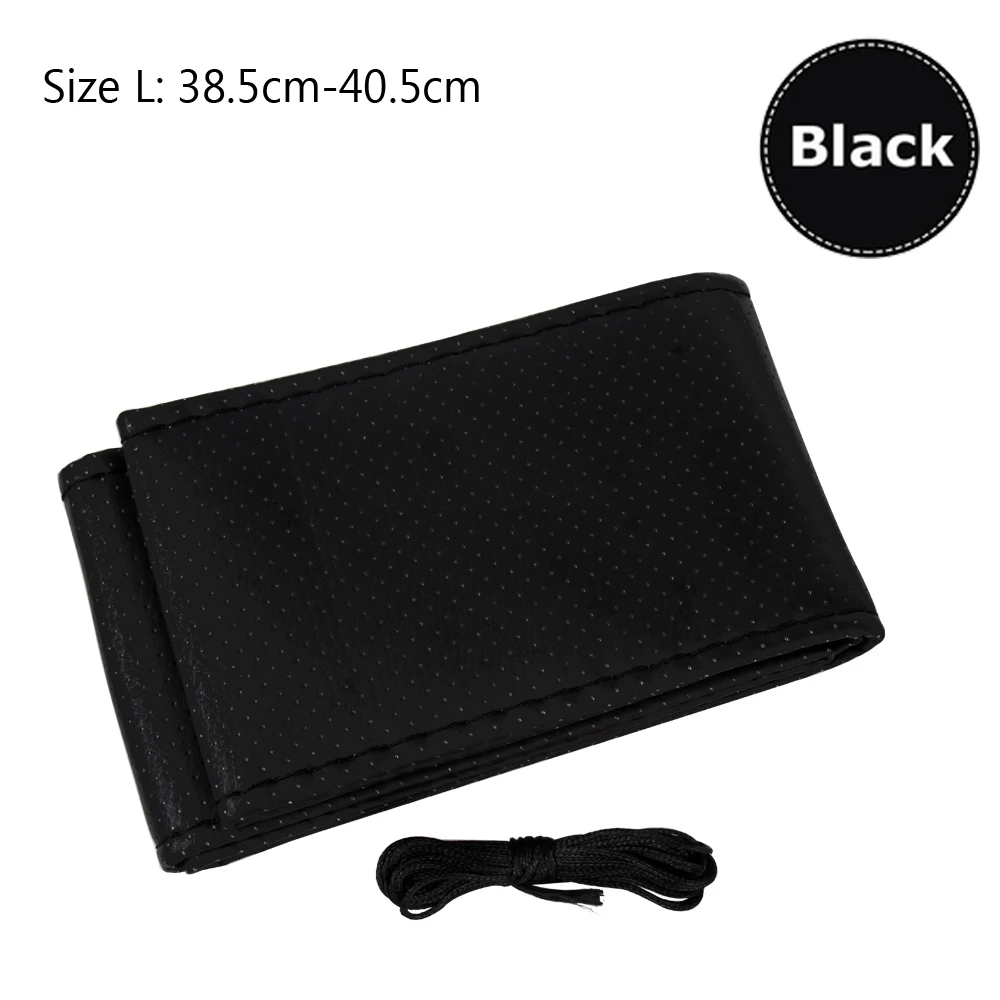 40cm Black FORAUTO Кожаная оплетка на руль чехол рулевого колеса автомобиля с иглы и нитки искусственная кожа, Диаметр 38/40 см Авто-Стайлинг - Название цвета: 40cm Black