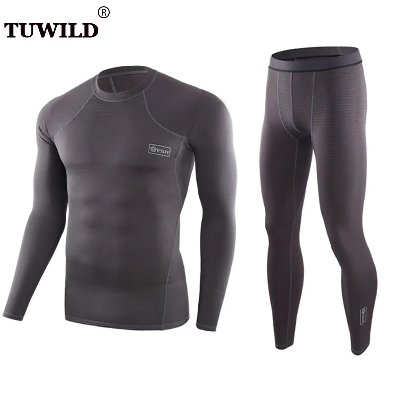 gray Spring and autumn elastic sports function underwear fiber training suit outdoor mountaineering thermal underwear set - Цвет: gray