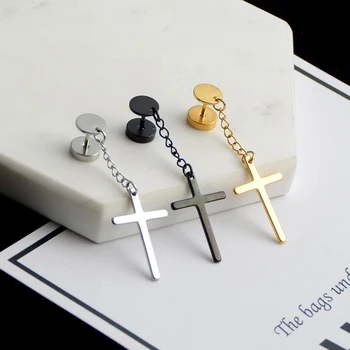 

Personality Unisex Punk Gothic Stainless Steel Stud Earring Cross Round Fake Ear Dumbbell Fashion Women Mens Rock Style Jewelry