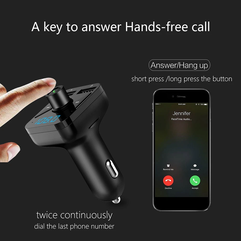 FLOVEME 3.4A Быстрая автомобильная зарядка для iPhone 7 11Pro Dual USB быстрая зарядка светодиодный дисплей Bluetooth Handsfree автомобильный комплект для samsung S8 S9