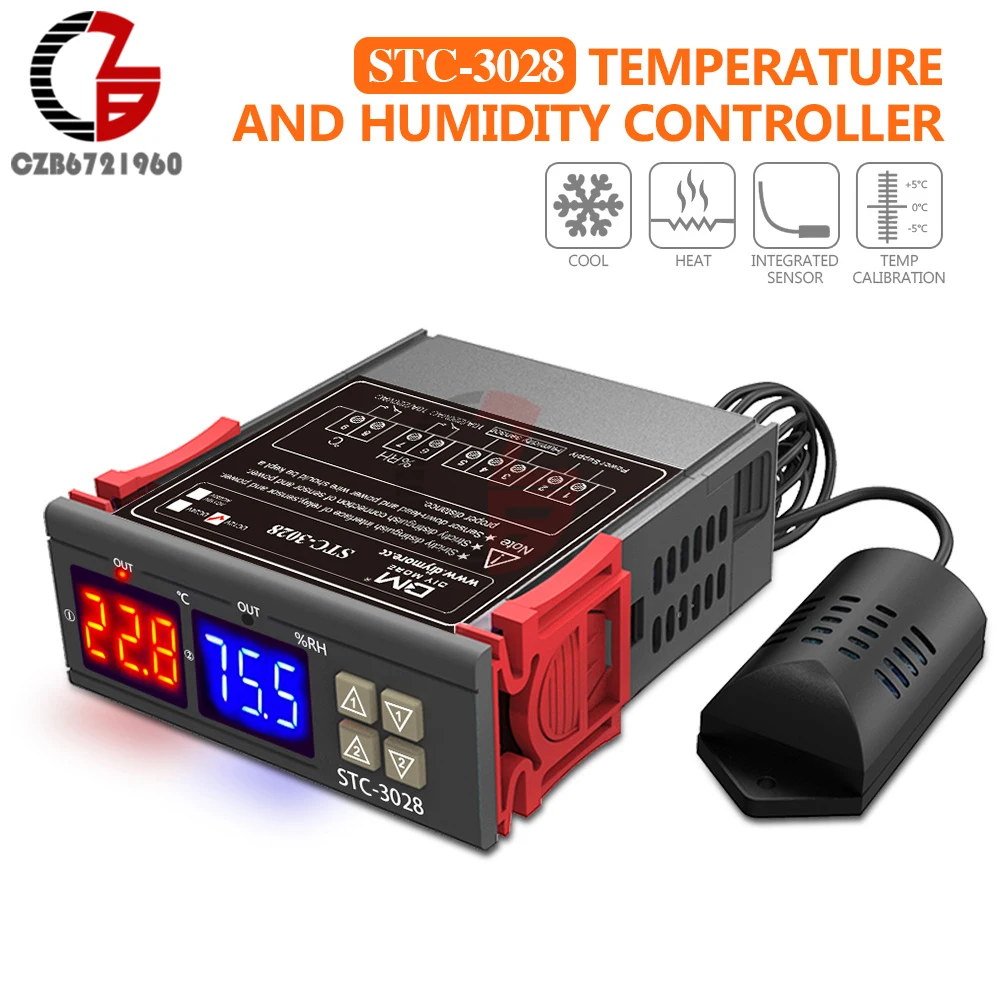 STC-3028 DC 12V Digital Temperature Humidity Controller Meter Thermostat Humidistat Thermometer Hygrometer Indoor Heating Cool |