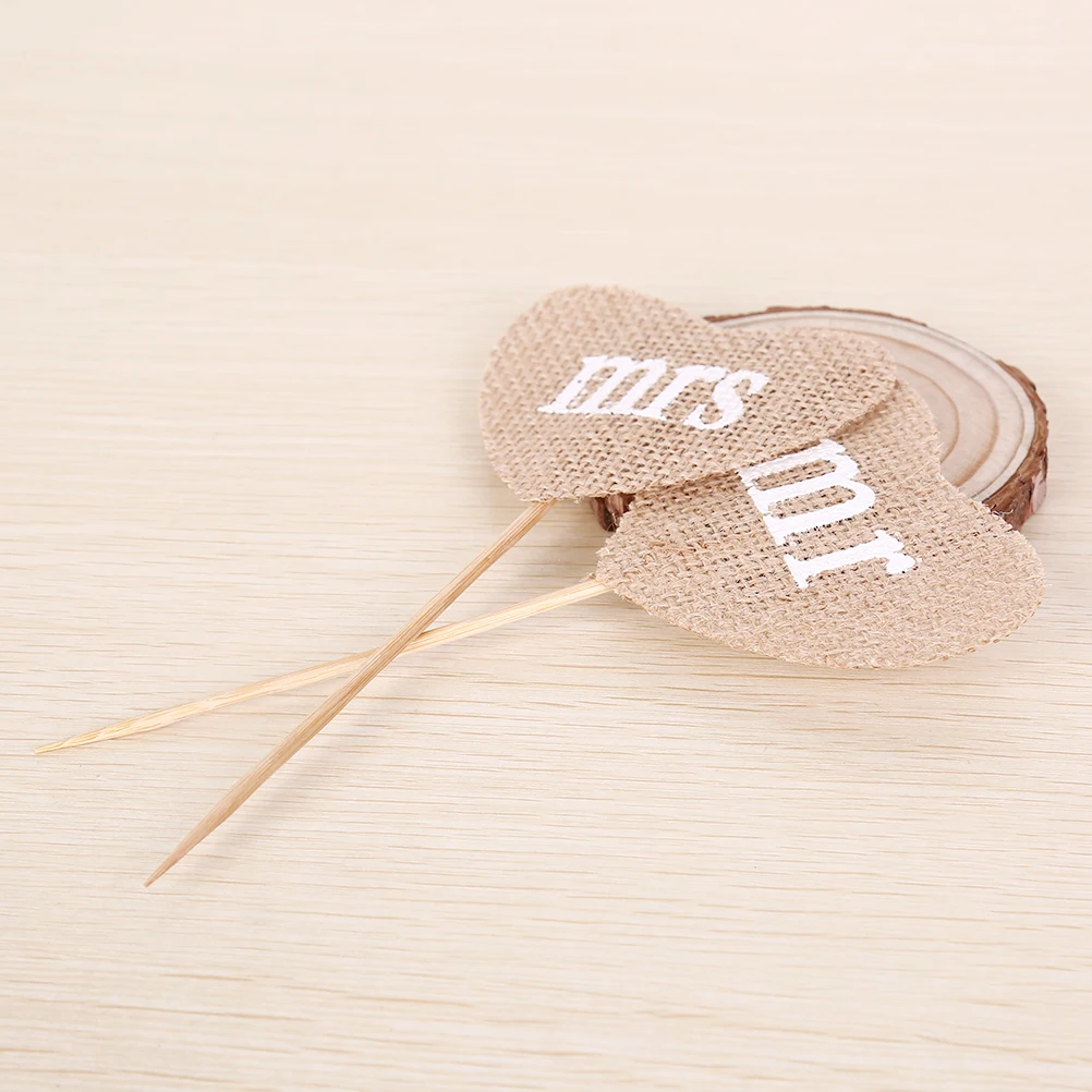 2 шт. DIY Mr Mrs в декорированном мешковиной горшке украшения флажки сувениры украшение торта аксессуары Милая винтажная простая для свадебного баннер-гирлянда знак на вечринке