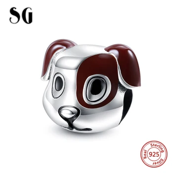 

925 sterling silver brown enamel dog head glamour women fit stylish original Pandora beads bracelet jewelry holiday gift