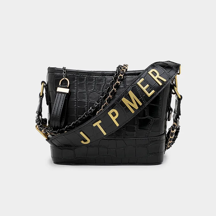 

Crocodile Pattern Hobo Bag Hot Selling New Style Stone Pattern Chain Wide-Strap Crossbody Bag