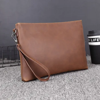 

New Fashion Casual Cross-section Square Standard Clutch Retro Style Men's Clutch Trendy Solid Color Pu Leather Hand Wallet