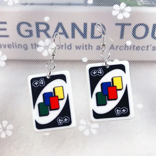 1Pair Drop Earrings  Magic Poker Game Card Crafts Dangle Acrylic Jewelry for Children and Woman YS-U-EH01