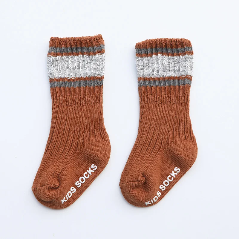 Нескользящие носки до колена для малышей зимние длинные хлопковые носки для новорожденных девочек и мальчиков детские толстые теплые высокие носки - Цвет: orange