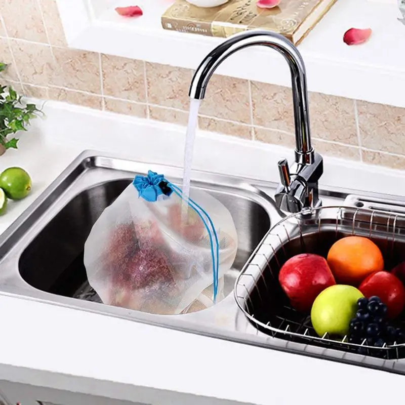 JHD-12Pcs многоразовые мешки для хранения продуктов моющиеся сетчатые сумки продуктовые хозяйственные сумки для фруктов/овощей-3 различных размера