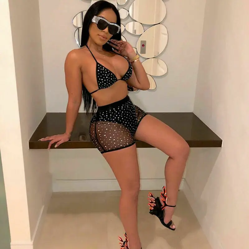 Hirigin Women Sequin Mesh Diamond Bikini Set Push-up Bra Swimsuit Bathing Swimwear 2Pcs Set Padded Bra High Waist Briefs Hirigin Women Sequin Mesh Diamond Bikini Set Push-up Bra Swimsuit Bathing Swimwear 2Pcs Set Padded Bra High Waist Briefs