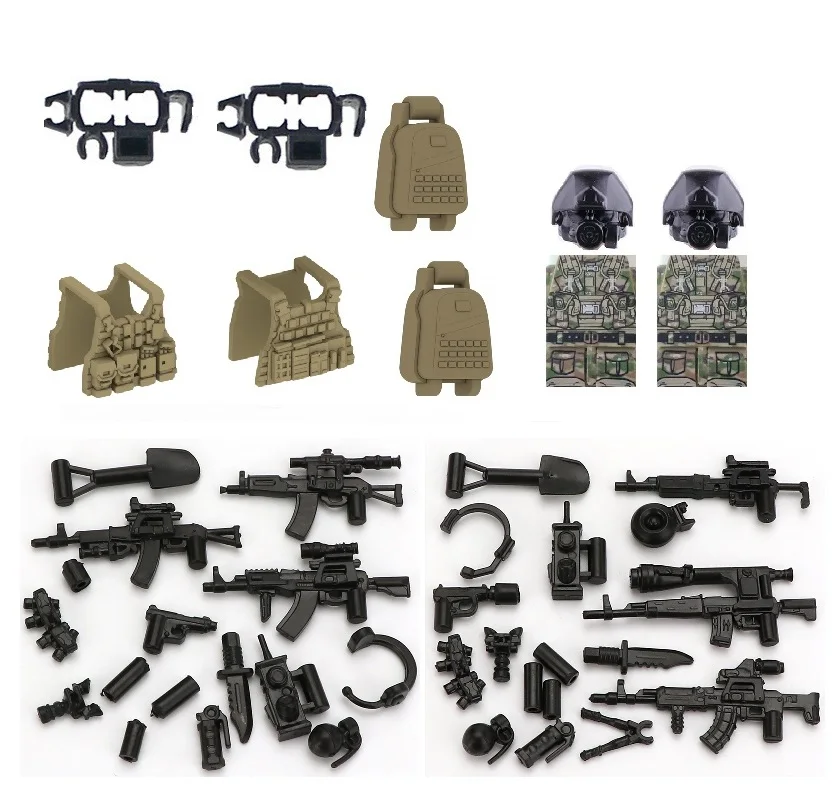 1Set Russo Alpha Modern Special Forces Soldier Guns Arma Militare Playmobil City Police Figures Parts Blocks Model Mini Toys