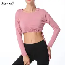 Разового цвета с длинными рукавами и капюшоном, u-образный вырез женские рубашки для иоги на открытом воздухе беговой костюм, спортивная одежда, тренировочные Фитнес Спортивная кулиска на талии