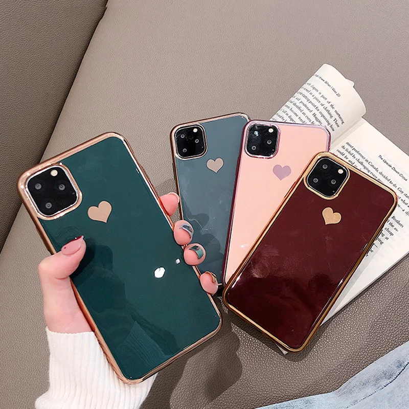 KJOEW чехол для телефона с гальваническим покрытием и сердечком iPhone 11 Pro Max XS XR X 7 8 6 6S